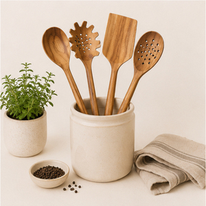 Ensemble de cuillères de cuisine en bois écologiques, ustensiles de cuisine en bois, spatule ajourée, cuillère à pâtes, outils de cuisson antiadhésifs en promotion - Product Image 6
