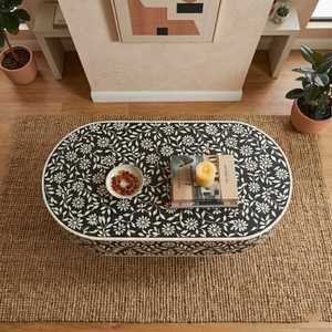 Mesa de Centro con Incrustaciones de Hueso, Negra y Blanca, Hecha a Mano, Mesa Decorativa, Colección de Muebles de Decoración para el Hogar de Primera Calidad, Estilo Lujoso - Product Image 2