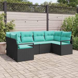 Ensemble de canapés de jardin en polyrotin noir et turquoise, 6 pièces - Product Image 1