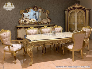 Ensemble de salle à manger classique européenne 6 places Mobilier en bois de teck sculpté à la main Ensemble de salle à manger exclusif 6 places - Product Image 6