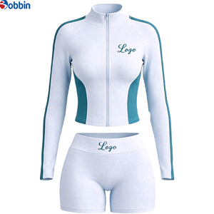 Conjuntos Deportivos Cortos de Verano Estilo Hip Hop para Mujer, 2 Piezas, Chaqueta con Cremallera y Pantalones Cortos, 100% Algodón, Transpirable, de Secado Rápido, Ecológico, Mangas Largas - Product Image 4