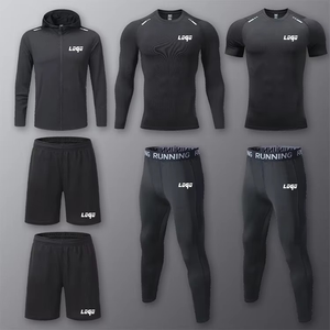 Ensemble de sport pour homme : T-shirt à manches longues en polyester et élasthanne, pantalon de fitness, tenue d'entraînement slim fit, survêtement pas cher - Product Image 1