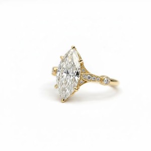 Maravilloso Anillo de Oro Sólido de 10K, 14K, 18K con Diamante Cultivado en Laboratorio de Corte Marquesa y Redondo, Estilo Art Deco, Anillo Solitario de Boda, Joyería Nupcial - Product Image 4