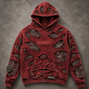 Custom <b>Red</b> Cut Out Hooded <b>Sweatshirt</b> <b>Men</b> Oversized Punk Style Printed Knitted Polyester Autumn Casual Front Logo - Product Image 1
