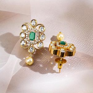 Gold Plated Alloy Necklace Earrings Headpiece Ring Set Zircon Imitation Pearl Geometric Design Vintage Women's Wedding <b>Jewelry</b> - Product Image 2