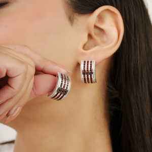 Nouveautés : Boucles d'oreilles demi-cercle en argent sterling 925 massif, 100% authentiques, avec pierres précieuses grenat et diamants, pour femmes - Product Image 5