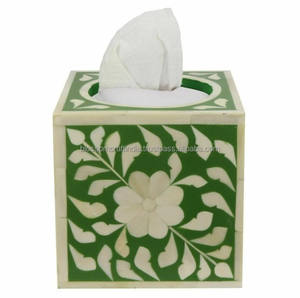 Porte-boîte à mouchoirs en bois avec incrustation d'os, artisanal, design élégant et décoratif, parfait pour le salon, la chambre à coucher, le bureau. - Product Image 2