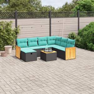 Ensemble de canapés de patio en polyrotin noir, 8 pièces, avec coussins, ensembles de jardin - Product Image 1