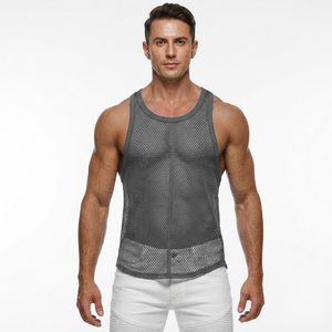 Factory Price Breathable Plain Dyed <b>Men</b> Sports Mesh Sleeveless Mesh <b>Singlets</b> <b>for</b> <b>Men</b> Transparent Vest <b>for</b> Sale Transparent Vest - Product Image 4