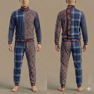 <b>Men's</b> Plaid Printed Tracksuit Set Full Zip <b>Jacket</b> Jogger Pants Casual Autumn Wear Regular Fit 2 Piece Breathable Polyester - Product Image 1
