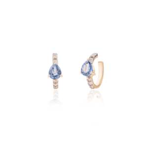 18K <b>Blue</b> Sapphire & Diamond Helix Cuff <b>Stud</b> <b>Earrings</b>-Geometric Trendy Gift - Product Image 4