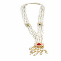 Collier Mala traditionnel en alliage plaqué or fait main avec pendentif en pierre rouge serti de perles, idéal pour les fêtes et mariages, style hindou