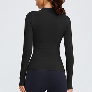 Women's Seamless Long Sleeve Sports <b>Top</b> Polo Neck Slim Fit Breathable Knitted Athletic Tee Solid Color Full Sleeve - Product Image 4