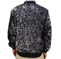Blouson Bomber Homme à Paillettes Col Montant Fermeture Éclair Coupe-Vent Décontracté Printemps Coupe Droite Motif Uni Polyester