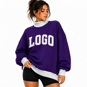 Sweat-shirt d'hiver surdimensionné à col montant pour femme, design personnalisé, anti-boulochage, respirant, écologique, confortable, brodé - Product Image 1