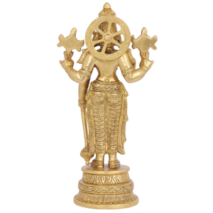 Sculpture en laiton faite à la main de 8 pouces de Lord Vishnu tenant un Gada pour les cadeaux Fabriqué en Inde - Product Image 4