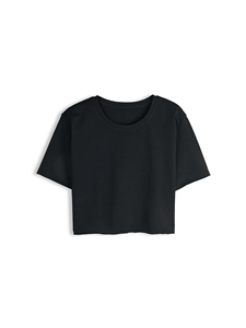Women's Black <b>Cropped</b> T-Shirt Crew Neck Short Sleeve Loose Fit Solid Color Casual Jersey 100% Cotton Spring Summer Wear - Product Image 6