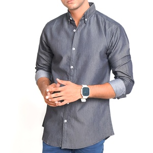 Chemise en jean unie respirante à manches longues et boutons recouverts, confortable et durable, style décontracté, OEM - Product Image 1