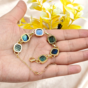 Pulsera de eslabones con labradorita natural de alta calidad en forma de cojín, latón chapado en oro de 18k, cabujón con múltiples piedras preciosas, pulseras de moda. - Product Image 6