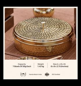 Brass Cast Luxury Gold Metal Masala Box With Round Container Jars Traditional Spice Storage Organizer For Kitchen & Gifting - Product Image 4