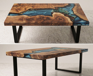 Table en résine époxy, table à manger en résine époxy, table en résine, table en résine époxy pour table rivière, table en bois à bord naturel avec résine époxy - Product Image 4