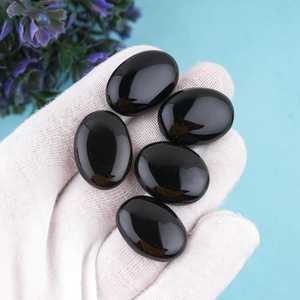5 pierres précieuses d'onyx noir naturel AAA+ sélectionnées à la main, cabochons ovales en forme de poire, dos plat, calibrées, pour la fabrication de bijoux - Product Image 3