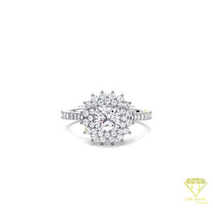 Bague de fiançailles vintage en or jaune 14 carats avec moissanite taille coussin et double halo, bague de mariage avec bande pavée - Product Image 6