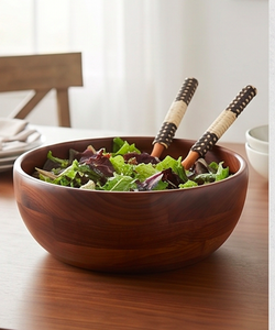 Modern Wooden Salad Servers Set With Woven Handles Bohemian Style Eco Friendly Flatware For <b>Kitchen</b> Use <b>Camping</b> And Hotel Use - Product Image 5