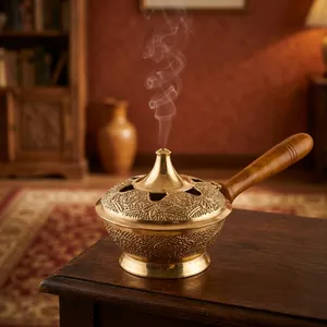 Brûleur d'encens en laiton finition or, porte-encens cylindrique décoratif, support d'arôme pour la maison, la salle de méditation, le bureau et la table - Product Image 2