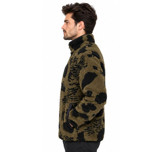 Veste polaire zippée pour homme à imprimé animal, col montant, en sherpa pelucheux, manteau d'hiver vert olive et noir - Product Image 4