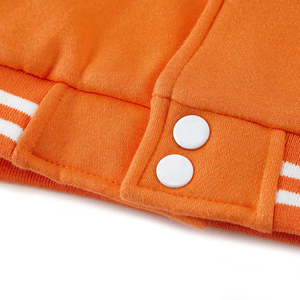 Orange White Men's Varsity Jacket Casual College Style Baseball Regular Fit Stand <b>Covered</b> <b>Button</b> Closure Winter Wear Front - Product Image 6