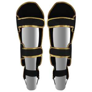 Protège-tibias et protège-pieds en cuir Premium Noir Or pour Muay Thai, Kickboxing et MMA, pour l'entraînement et le sparring professionnels - Product Image 6