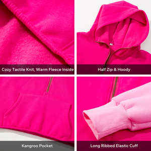 Sweat-shirt à capuche zippé pour femme, color-block rose, en coton tricoté, coupe oversize, manches classiques, idéal pour l'automne - Product Image 5