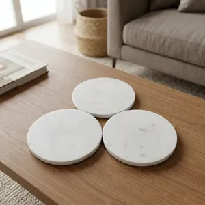 Super Quality Handmade Round <b>Marble</b> <b>Coasters</b> Set Premium Natural Stone Cup <b>Coasters</b> Heat Resistant Waterproof Table Mats - Product Image 1