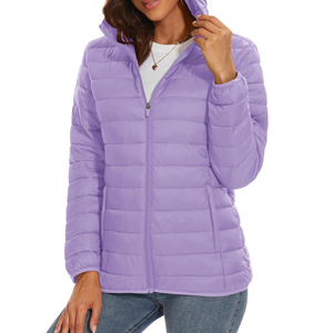 Chaqueta acolchada morada para mujer con capucha, cierre de cremallera, relleno de poliéster, para otoño e invierno, chaqueta tipo puffer para mujer - Product Image 2