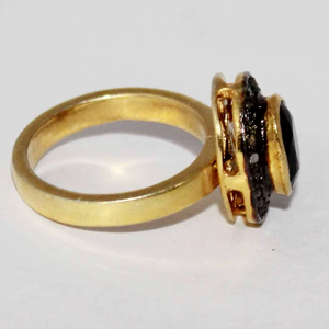 Anillo de Plata de Ley Chapado en Oro con Ónix Negro y Diamantes Pavé, Estilo Bohemia, Certificado IGI, 7.7g, Talla 7 US, Precio al por Mayor para Mujer - Product Image 5