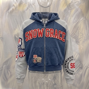 Sweat-shirt sportif à capuche zippé bleu marine pour homme Snowgrace, manches raglan, 100% coton, coupe classique, vêtement d'automne - Product Image 3
