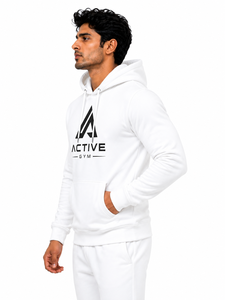 Sweat à capuche imperméable pour homme, blanc, hiver, logo personnalisé, manches longues, polaire, vêtements de sport décontractés, 100% ODM 340g - Product Image 4