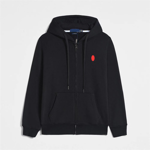 <b>Men's</b> Winter <b>White</b> Zipper-Up <b>Hoodie</b> 100% Cotton Knitted Breathable Embroidered Solid Pattern Loose Fit Casual Customizable - Product Image 2