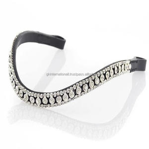 Superbes Cristaux Strass Perle Diamante Vague Noir Cuir Tanné Végétal Cheval Front Band en plein cob oversizes - Product Image 4