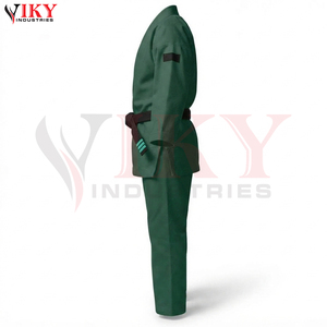 Uniforme de Karate de Lona Verde Sólido para Artes Marciales, Servicio OEM/ODM de Peso Pesado para Venta al por Mayor, Marca Privada con Personalización - Product Image 3