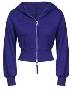 Womens Indigo Blue <b>Cropped</b> <b>Zip</b> <b>Up</b> Hoodie Slim Fit Long Sleeve Casual Streetwear Cotton Fleece Sweatshirt Custom Logo ODM Factory - Product Image 1