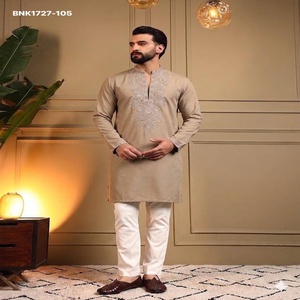 Best Fabric Star Silk with Embroidery Sequence work Readymade Full-Sleeve V-Neck <b>Kurta</b>-Payjama Collection Supplier from Surat - Product Image 1