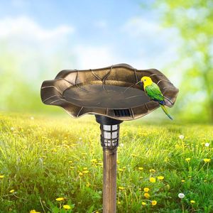 Fontana per Uccelli da Esterno con Illuminazione Solare, Vasca Decorativa Vintage per Uccelli da Giardino con Fioriera e Mangiatoia - Product Image 4