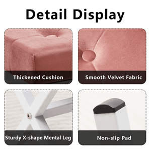 Tufted Vanity Ottoman Foot <b>Stool</b> with Thickened Cushion X Leg Metal Frame Shoe Changing <b>Step</b> <b>Stool</b> - Product Image 3