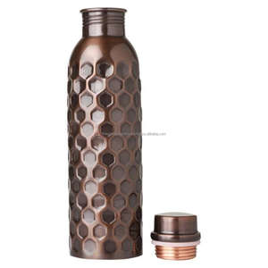Trending Diamond Hammered Water Bottle Easy Gripped Ayurvedic Certified High Ranking Beneficial Water Bottle Made <b>by</b> 100% Copper - Product Image 1