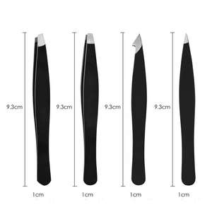 Kit de pinces à cils professionnelles personnalisées faites à la main, pointe inclinée, acier inoxydable, noir classique, 4 pièces, pinces à sourcils/cils - Product Image 2
