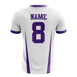 T-shirt de baseball blanc pour homme avec bordure violette et motif lettres, manches courtes, coupe classique, style sportif, col rond, tissu tricoté - Product Image 6