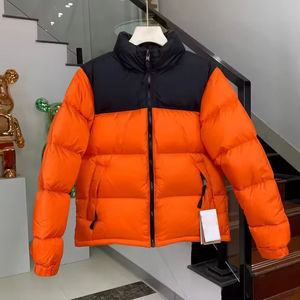 <b>Men</b> Winter Puffer <b>Jacket</b> <b>White</b> Black Color Blocking Stand Collar Zipper Closure Thick Windproof Casual Coat - Product Image 4