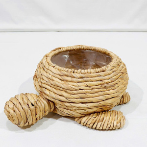 Maceta de Jacinto de Agua Natural en Forma de Tortuga, Hecha a Mano, con Revestimiento de Plástico para Decoración - Product Image 1